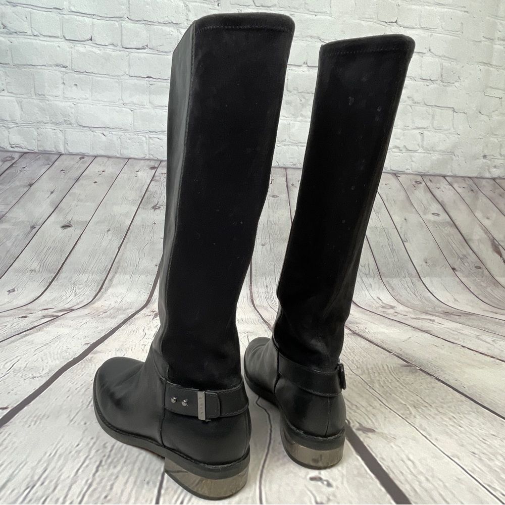 COLE HAAN Adler black leather & suede tall pull on riding boots, size 6 - Picture 9 of 13